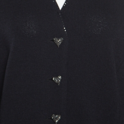 St. John Evening Navy Blue Wool Embellished Heart Buttoned Cardigan L
