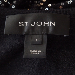 Pre Owned St. John Black Silk and Cashmere Knit Sequin Embellished Cardigan L