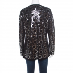 Pre Owned St. John Black Silk and Cashmere Knit Sequin Embellished Cardigan L
