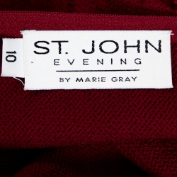 St. John Evening Maroon Knit Embellished Mock Neck Dress L