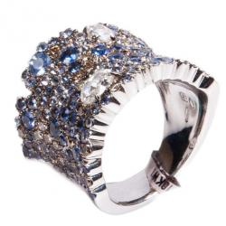 Stefan Hafner Fancy Sapphire and Diamond 18K White Gold Band Ring Size 54