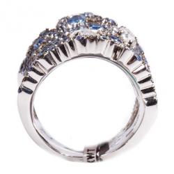 Stefan Hafner Fancy Sapphire and Diamond 18K White Gold Band Ring Size 54