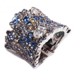 Stefan Hafner Fancy Sapphire and Diamond 18K White Gold Band Ring Size 54