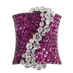 Stefan Hafner Fancy Rubies and Diamonds 18K White Gold Ring Size 54
