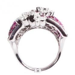 Stefan Hafner Fancy Rubies and Diamonds 18K White Gold Ring Size 54