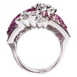 Stefan Hafner Fancy Rubies and Diamonds 18K White Gold Ring Size 54