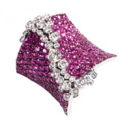 Stefan Hafner Fancy Rubies and Diamonds 18K White Gold Ring Size 54