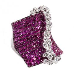 Stefan Hafner Fancy Rubies and Diamonds 18K White Gold Ring Size 54
