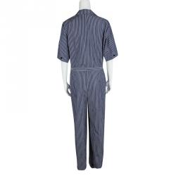 Pre Owned Stella McCartney Navy Blue Striped Cotton Belted Jumpsuit M