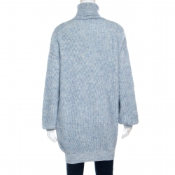 Pre Owned Stella McCartney Mottled Blue Wool and Mohair Blend Rib Knit Turtleneck Sweater L