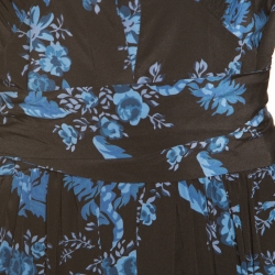 Pre Owned Stella McCartney Black and Blue Floral Printed Silk Belted Natalia Jumpsuit S