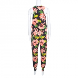 Pre Owned Stella McCartney Black Floral Intarsia Knit Waist Tie Detail Jumpsuit M