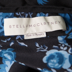Pre Owned Stella McCartney Black and Blue Floral Printed Silk Belted Natalia Jumpsuit M