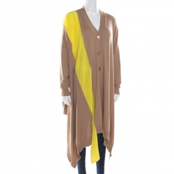 Pre Owned Stella McCartney Brown Wool Contrast Silk Panel Asymmetric Cardigan S