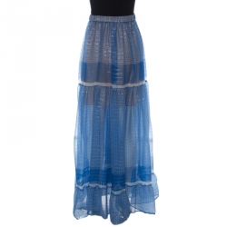 Pre Owned Stella McCartney Blue Printed Silk-Blend Chiffon Tiered Maxi Elsa Skirt XL