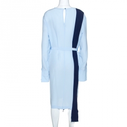 Pre Owned Stella McCartney Blue Colourblock Silk Belted Dress M