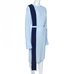 Pre Owned Stella McCartney Blue Colourblock Silk Belted Dress M