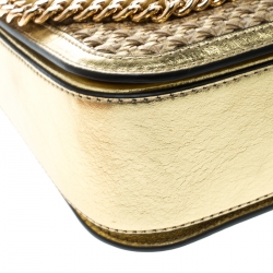 Pre Owned Stella McCartney Metallic Gold Wicker Faux Leather Medium Falabella Box Shoulder Bag  