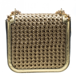 Pre Owned Stella McCartney Metallic Gold Wicker Faux Leather Medium Falabella Box Shoulder Bag  
