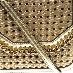 Pre Owned Stella McCartney Metallic Gold Wicker Faux Leather Medium Falabella Box Shoulder Bag  