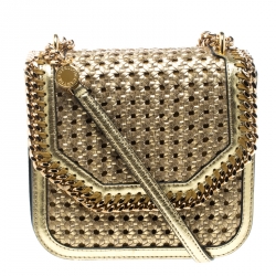 Pre Owned Stella McCartney Metallic Gold Wicker Faux Leather Medium Falabella Box Shoulder Bag  