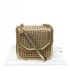 Pre Owned Stella McCartney Metallic Gold Wicker Faux Leather Medium Falabella Box Shoulder Bag  