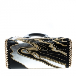 Pre Owned Stella McCartney Black Leather Tiny Hawallan Embroidered Top Handle Shoulder Bag