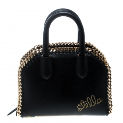 Pre Owned Stella McCartney Black Leather Tiny Hawallan Embroidered Top Handle Shoulder Bag