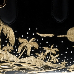 Pre Owned Stella McCartney Black Leather Tiny Hawallan Embroidered Top Handle Shoulder Bag