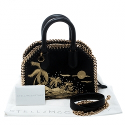 Pre Owned Stella McCartney Black Leather Tiny Hawallan Embroidered Top Handle Shoulder Bag