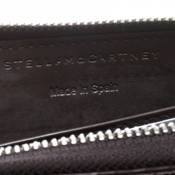 Pre Owned Stella McCartney Metallic Black Faux Leather Stars Zip Around Wallet