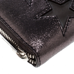 Pre Owned Stella McCartney Metallic Black Faux Leather Stars Zip Around Wallet