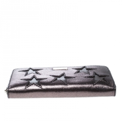 Pre Owned Stella McCartney Metallic Black Faux Leather Stars Zip Around Wallet