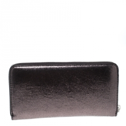 Pre Owned Stella McCartney Metallic Black Faux Leather Stars Zip Around Wallet