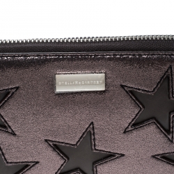 Pre Owned Stella McCartney Metallic Black Faux Leather Stars Zip Around Wallet