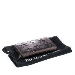 Pre Owned Stella McCartney Metallic Black Faux Leather Stars Zip Around Wallet