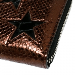 Pre Owned Stella McCartney Metallic Brown Faux Leather Stars Zip Around Wallet