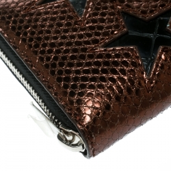 Pre Owned Stella McCartney Metallic Brown Faux Leather Stars Zip Around Wallet