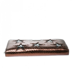 Pre Owned Stella McCartney Metallic Brown Faux Leather Stars Zip Around Wallet