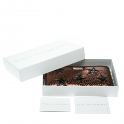 Pre Owned Stella McCartney Metallic Brown Faux Leather Stars Zip Around Wallet