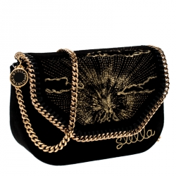 Pre Owned Stella McCartney Black Velvet Volcano Embroidered Mini Falabella Shoulder Bag