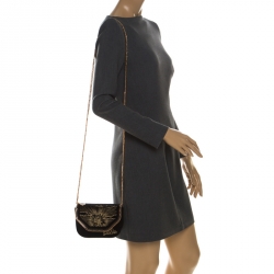 Pre Owned Stella McCartney Black Velvet Volcano Embroidered Mini Falabella Shoulder Bag