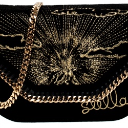 Pre Owned Stella McCartney Black Velvet Volcano Embroidered Mini Falabella Shoulder Bag