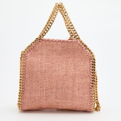 Pre Owned Stella McCartney Pink Woven Raffia Tiny Falabella Tote