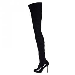 Pre Owned Stella McCartney Black Faux Suede Thigh High Peep Toe Boots Size 40