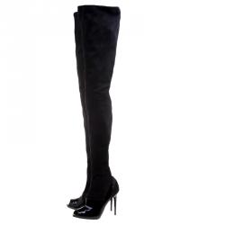Pre Owned Stella McCartney Black Faux Suede Thigh High Peep Toe Boots Size 40