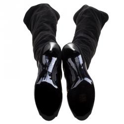 Pre Owned Stella McCartney Black Faux Suede Thigh High Peep Toe Boots Size 40