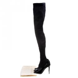 Pre Owned Stella McCartney Black Faux Suede Thigh High Peep Toe Boots Size 40