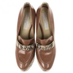 مملوكة مسبقًا Stella McCartney Brown Faux Leather Python Effect Mary Platform Loafer Pumps Size 39