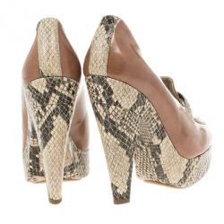 مملوكة مسبقًا Stella McCartney Brown Faux Leather Python Effect Mary Platform Loafer Pumps Size 39